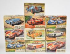 Ten vintage Airfix 1:32 scale plastic model sports car kits to include Ferrari 250 LM, Ford 3