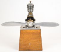 Vintage diesel or compression ignition model aero engine with bronze crankcase, finned aluminium