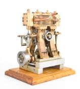 Twin cylinder live steam marine style engine with solid flywheel, hand wheel controlled Stephenson's