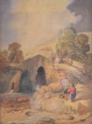 Attributed to John Sell Cotman (1782-1842) watercolour landscape bridge over a river with cottages