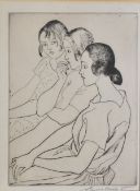 Dame Laura Knight (1877-1970) etching Country Girls, portrait of three women, signed lower right and