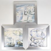 Marco Cremona (Maltese contemporary) set of three prints, one men seated with boats beyond,
