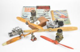 Five vintage model aeroplane glow and similar ignition petrol engines to include OK Super 60,