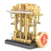 Twin cylinder live steam engine with solid flywheel and Stephenson's link reversing gear, length