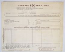 Sex Pistols Interest - Sid Vicious medical bill from Cedars-Sinai Medical Center, Los Angeles, dated