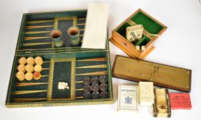 19th / 20thC leather bound and lined games compendium in the form of two leather bound books, inlaid