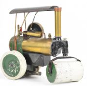 Doll et Cie live steam roller with brass boiler, spirit burner and painted wheels and canopy, length
