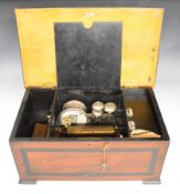 Bells and drum in view eight air musical box, playing on a 15.5cm cylinder, overall length of case