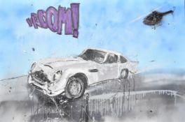 Dave White (Contemporary, British, born Liverpool 1971) acrylic on canvas 'Mr Bond' Aston Martin car