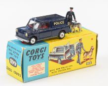 Corgi Toys diecast model BMC Mini  Police Van with blue body, red interior, aerial, silver hubs,