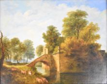 Attributed to Ramsay Richard Reinagle (1775-1862) oil on canvas landscape of a structure in a lake