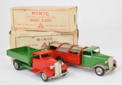 Two Tri-ang Minic clockwork vehicles comprising Timber Lorry and Dust Cart, both in original boxes.