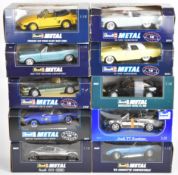 Ten Revell Metal 1:18 scale diecast model sports cars to include Mercedes-Benz SL Coupe, '55 Ford