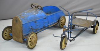 MFA (France) vintage children's pressed steel pedal car together with a similar metal trike, longest