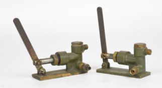Two Stuart hand pumps to suit live steam use, height 10.5cm