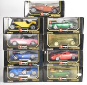 Nine Bburago 'Diamonds' 1:18 scale diecast model sports cars to include Ferrari 250 Le Mans, Bugatti