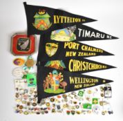 [Sporting] New Zealand Maori Rugby Tour of Wales 1982 framed souvenir with collection of enamel