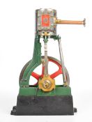 Stuart No. 1 vertical single cylinder live steam engine, with spoked flywheel, engine turned valve