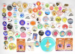 Collection of retro / vintage advertising / promotional badges including Harry Potter, Flowers