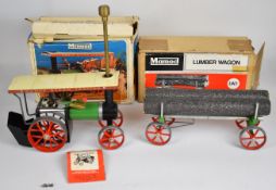 Mamod TE1A  live steam traction engine with Lumber Wagon LW1, both in original boxes.