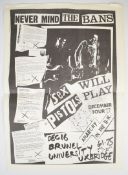 Sex Pistols - 'Never Mind the Bans' double sided tour poster, Dec 16 1977, Brunel University