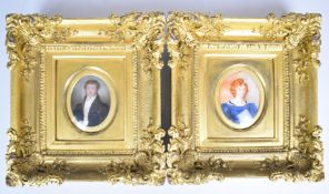 William C Hudson (1782-1850) pair of 19th century portrait miniatures on ivory of a lady and