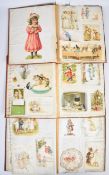 Three Victorian scrap albums on linen leaves with many embossed cards and scraps including Christmas