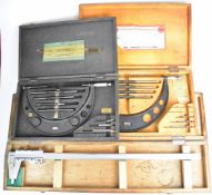 Mitutoyo 24 inch vernier calliper and Moore & Wright 6-9 and 8-12 inch micrometer, all boxed