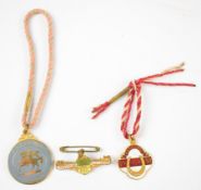 Three horse racing/ polo badges comprising Ranelagh 1938 Club, Chepstow Race Club 1951 and Epsom