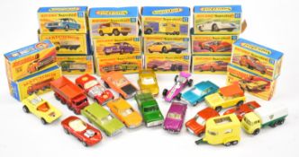 Seventeen Matchbox and Superfast diecast model cars comprising numbers 1, 17, 18, 19, two 25, 29,