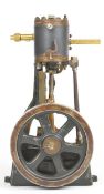 Vertical single cylinder live steam engine in the style of a small Stuart No 1, with spoked