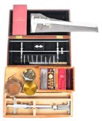 Rolls beam compass, two vernier depth gauges, Mitutoyo 12 inch vernier callipers, late Victorian