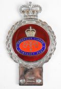 Grenadier Guards Comrades Association chrome and enamel vintage or classic car badge, height 13cm
