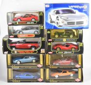 Ten Anson and Guiloy 1:18 and 1:12 scale diecast model sports cars to include Viper RT/10, Ferrari