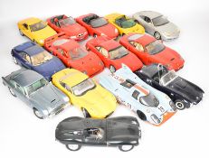 Fourteen 1:18 scale diecast model sports cars by Bburago, Maisto, Chrono, UT Models and similar to