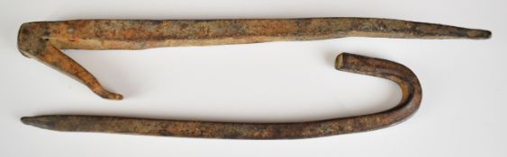 Everest mountaineering interest pair of iron tent pegs with tag stating they were used in the