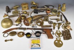 A collection of various items some gun and shooting related including horn powder flask, Diana Model