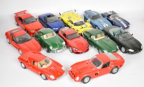 Twelve 1:18 scale diecast model sports cars by Bburago, Maisto, Chrono and similar to include