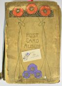 Edwardian postcard album containing twenty six embroidered silk WW1 military, patriotic,