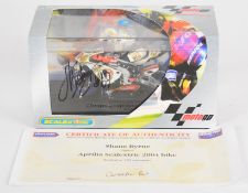 Signed Shane Byrne MotoGP Scalextric motorbike, Aprilia 2004, in original box with certificate of