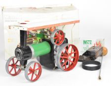 Mamod TE1A live steam traction engine, with steering extension rod and accessories