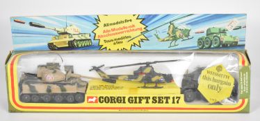 Corgi Toys diecast model Gift Set 17 comprising Tiger Mk.1 Tank, Bell AH-1G and Saladin, GS 17, in