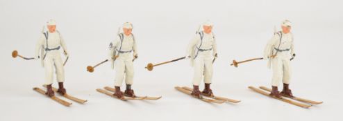 Britains Ski Troops regiment, set number 2017, comprising four painted metal soldiers with skis