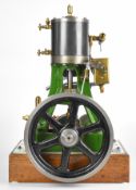 John Bertinat Stuart 5A vertical single cylinder live steam engine with spoked flywheel,