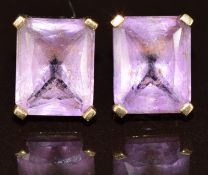 A pair of 9ct gold earrings set with amethysts, 2.8g