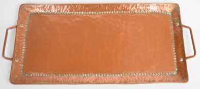 John Pearson copper Arts & Crafts tray, stamped JP twice to underside, L45cm