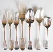 Georgian and later hallmarked silver fiddle pattern cutlery comprising table fork, three dessert