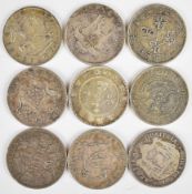Nine early 20th century world silver coins including three China 20 Cents coins (two from Kiangnan
