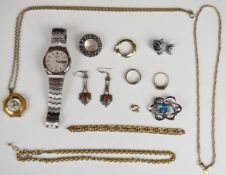 Two 9ct gold rings (4.5g), 9ct gold bracelet (no clasp, 5.4g) Seiko wristwatch, a pair of silver