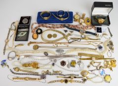 A collection of jewellery including beads, Seiko and Tissot watches, vintage necklaces, gold
